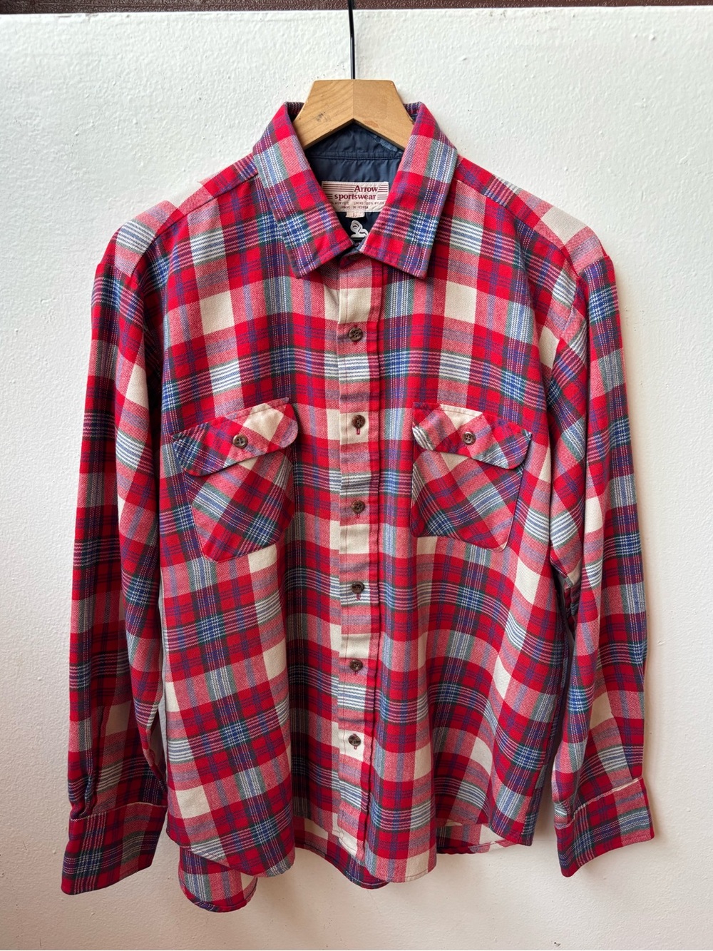 80s Arrow Red Plaid Flannel Shirt - Men's Casual Button-Up